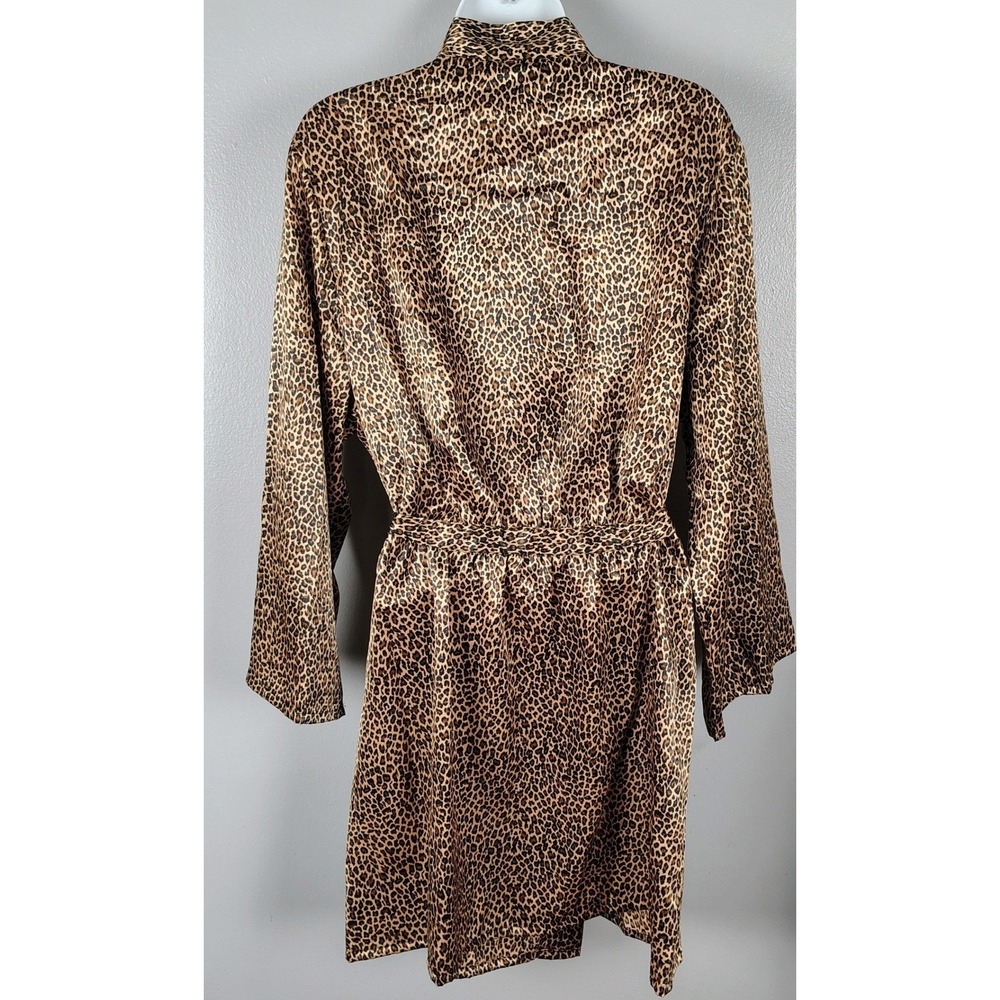 Morgan Taylor Intimates Leopard Print Satin Robe Brown Animal L NWT NOS regency - Picture 3 of 8